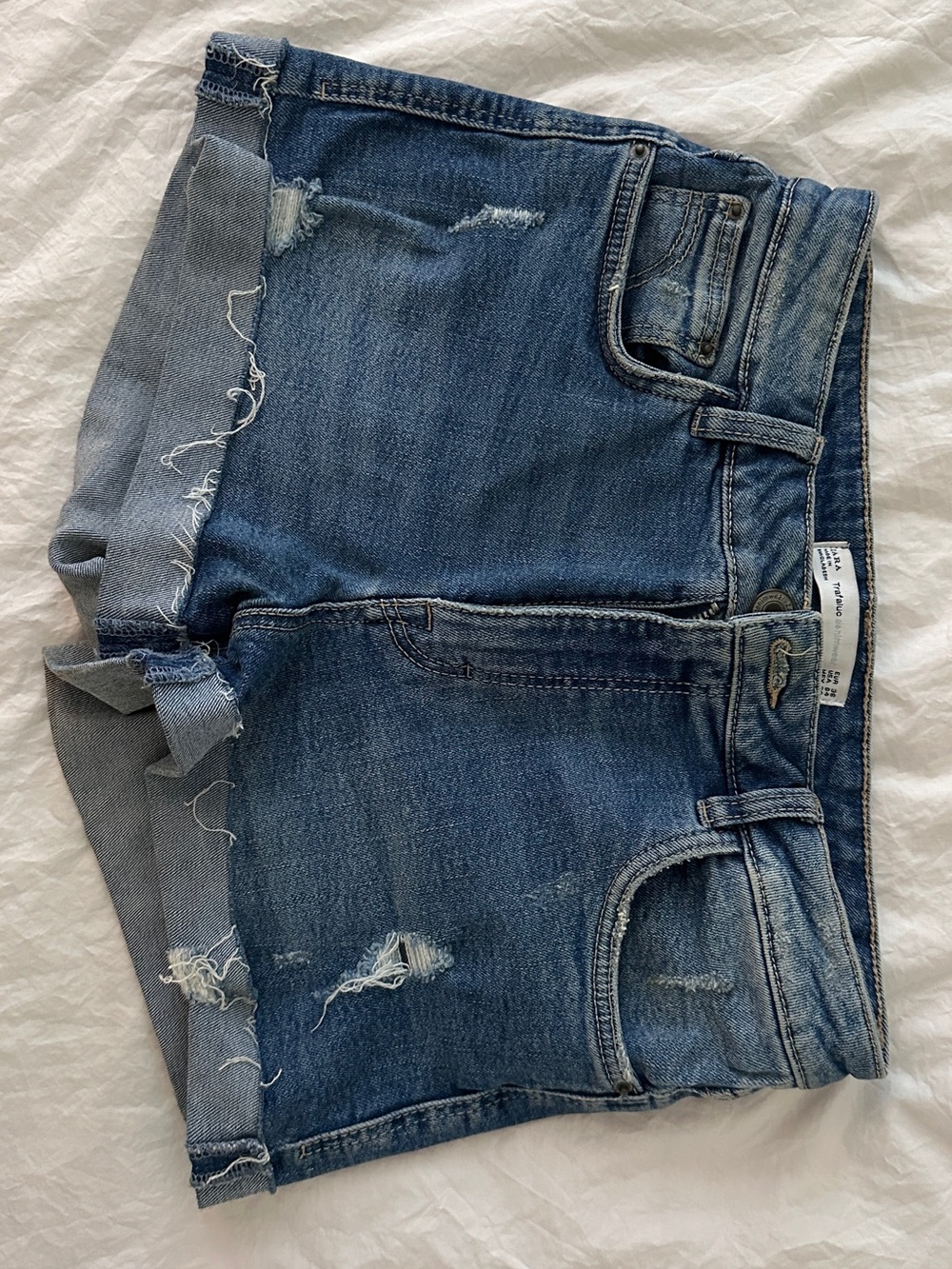 Zara Washed Blue Distressed Denim Jean Shorts